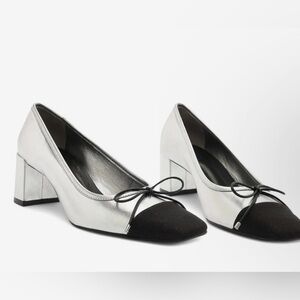 NEW Womens SCHUTZ Arissa Metallic Bow Cap-Toe Pumps 9.5, Black